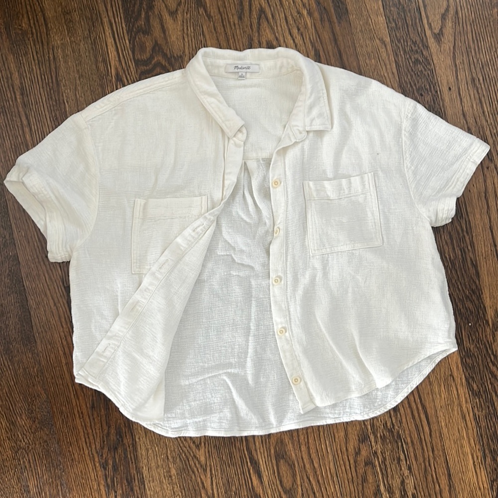 Madewell Linen Blend crop button up size Large